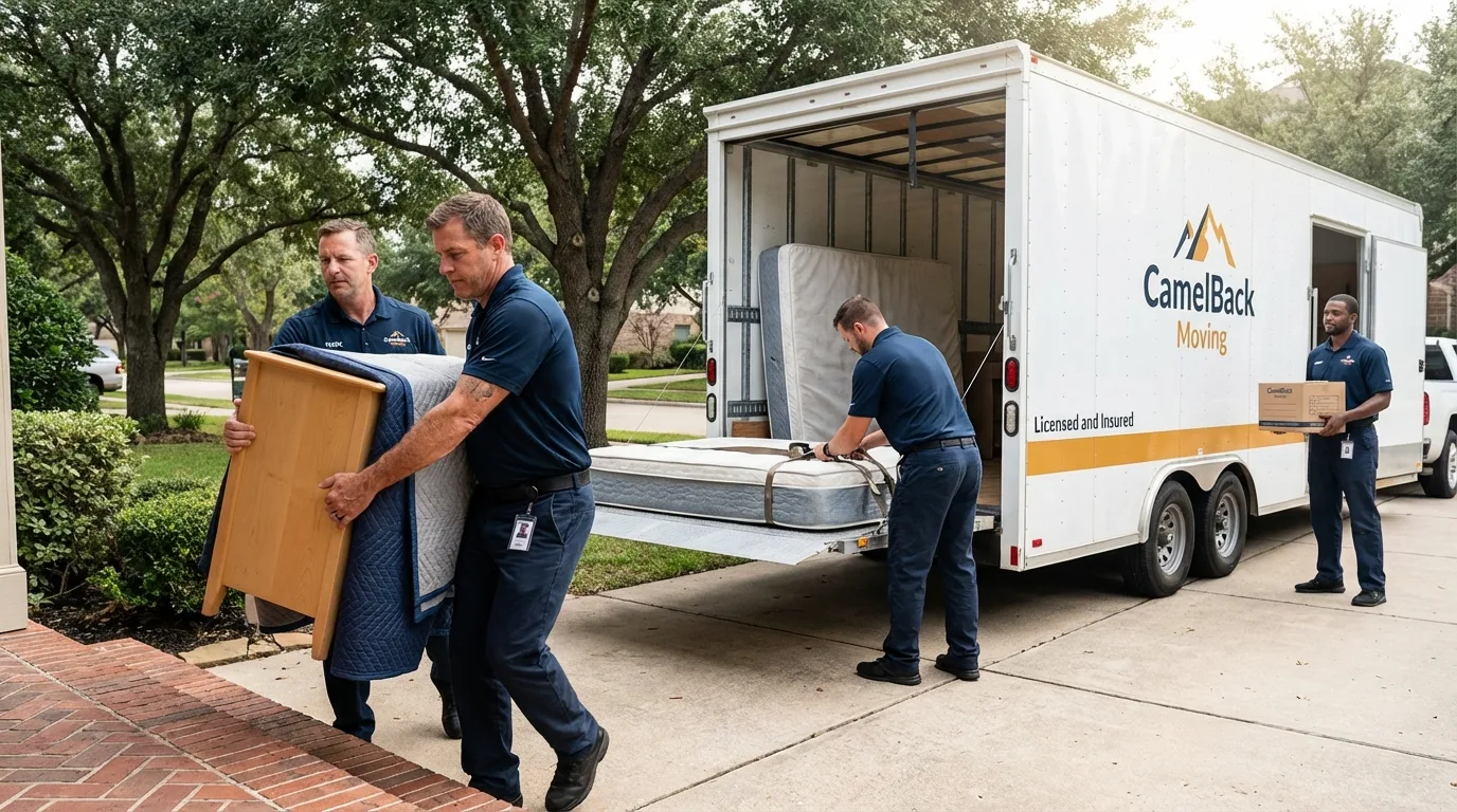 Crew loading residential truck for cross-state move from Scott Air Force Base, IL